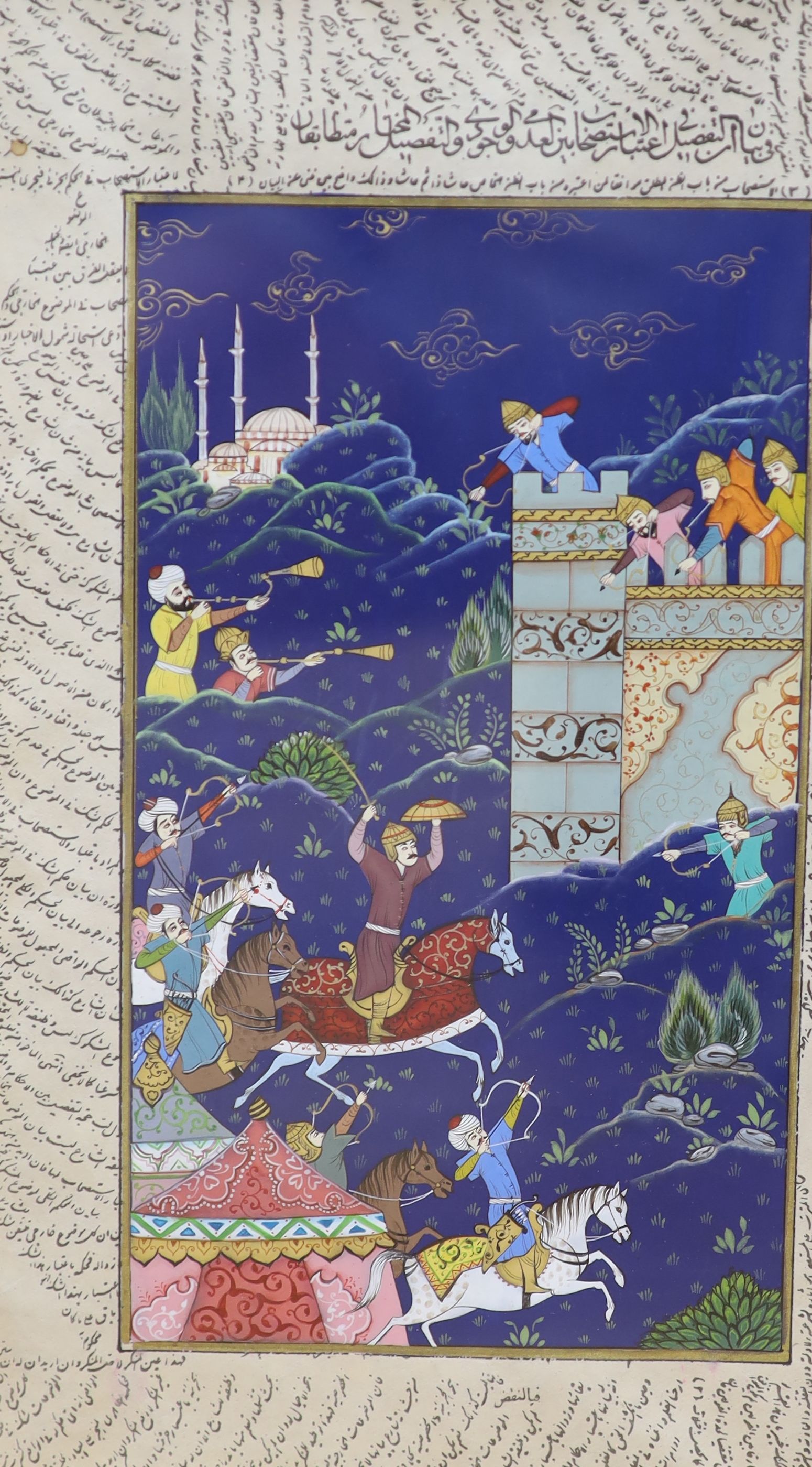 Indian School, gouache on paper, Battle scene, overall 30 x 17cm